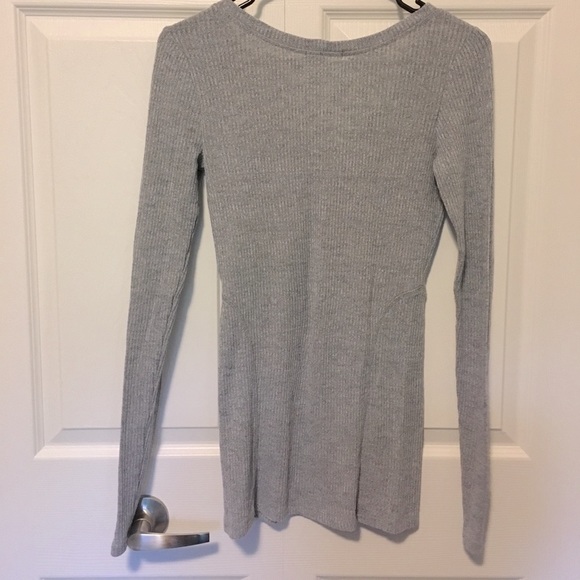 DKNY Jeans Grey Ribbed V-Neck XS - Picture 2 of 3